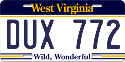 WV license plate DUX772