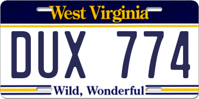 WV license plate DUX774