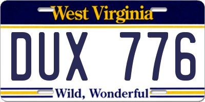 WV license plate DUX776