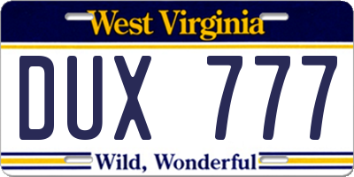 WV license plate DUX777