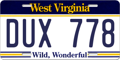 WV license plate DUX778