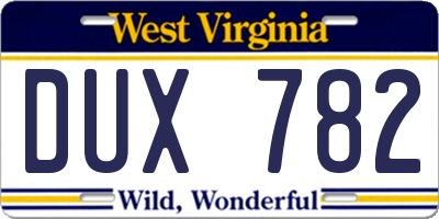 WV license plate DUX782