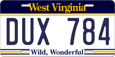 WV license plate DUX784