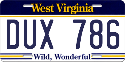 WV license plate DUX786