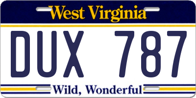 WV license plate DUX787