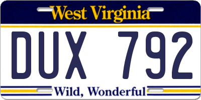 WV license plate DUX792
