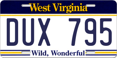 WV license plate DUX795