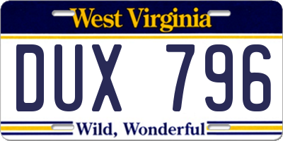 WV license plate DUX796