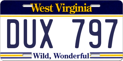 WV license plate DUX797