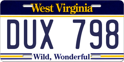 WV license plate DUX798