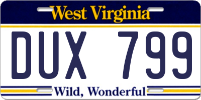 WV license plate DUX799
