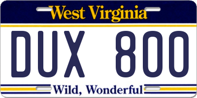 WV license plate DUX800