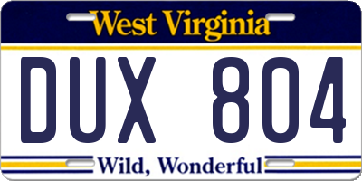 WV license plate DUX804