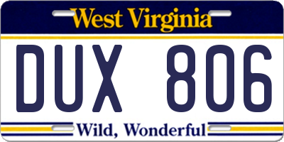 WV license plate DUX806