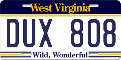 WV license plate DUX808
