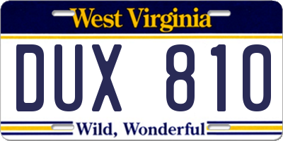 WV license plate DUX810