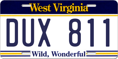 WV license plate DUX811