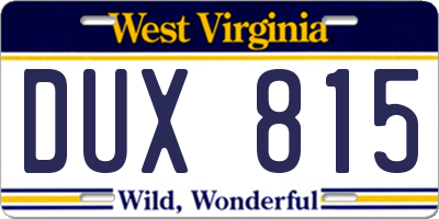 WV license plate DUX815