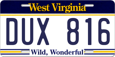 WV license plate DUX816