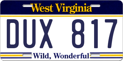 WV license plate DUX817
