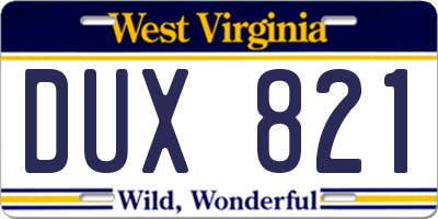 WV license plate DUX821