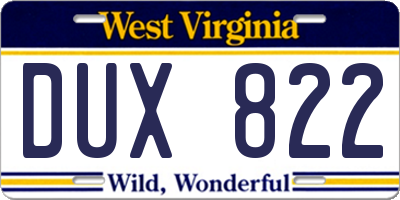 WV license plate DUX822