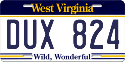 WV license plate DUX824