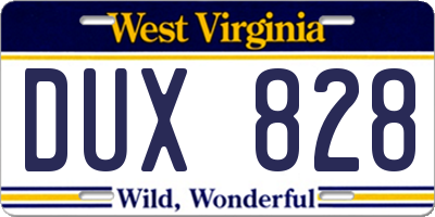 WV license plate DUX828
