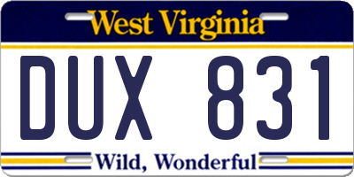 WV license plate DUX831