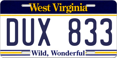 WV license plate DUX833