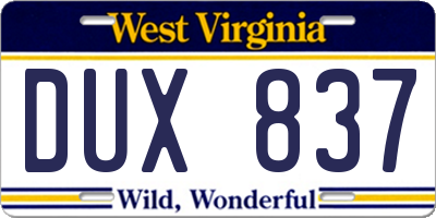 WV license plate DUX837