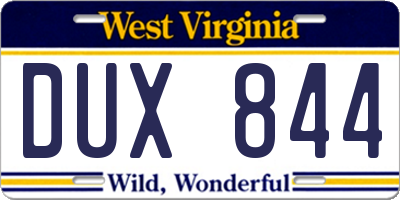 WV license plate DUX844
