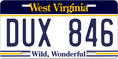 WV license plate DUX846
