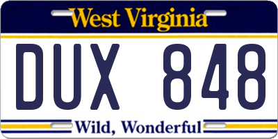 WV license plate DUX848