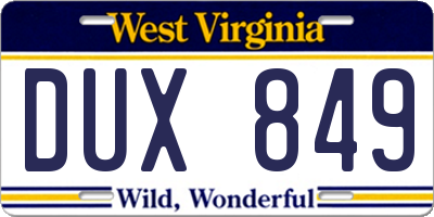 WV license plate DUX849