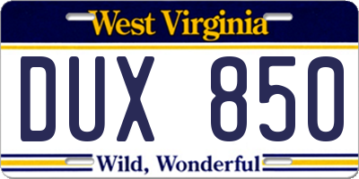 WV license plate DUX850