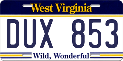 WV license plate DUX853
