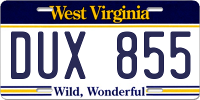 WV license plate DUX855