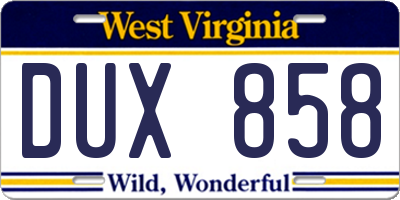 WV license plate DUX858
