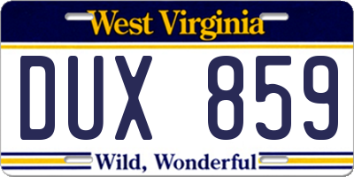 WV license plate DUX859