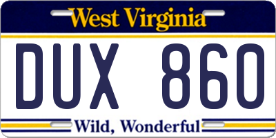 WV license plate DUX860