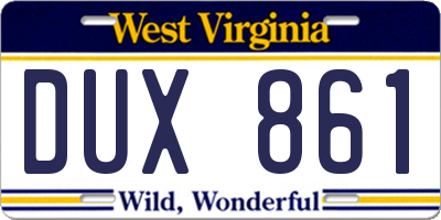 WV license plate DUX861