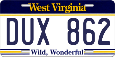WV license plate DUX862