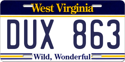 WV license plate DUX863
