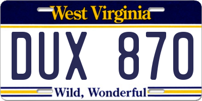 WV license plate DUX870