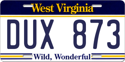 WV license plate DUX873