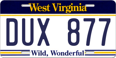 WV license plate DUX877
