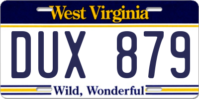 WV license plate DUX879