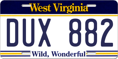 WV license plate DUX882