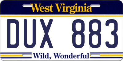 WV license plate DUX883